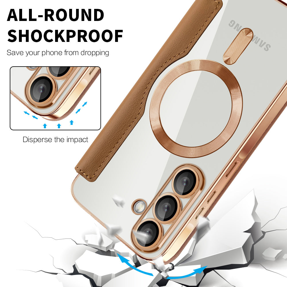 Ovitek MagSafe za Samsung Galaxy A57 5G, Techsuit, SmartMag Book, rjava