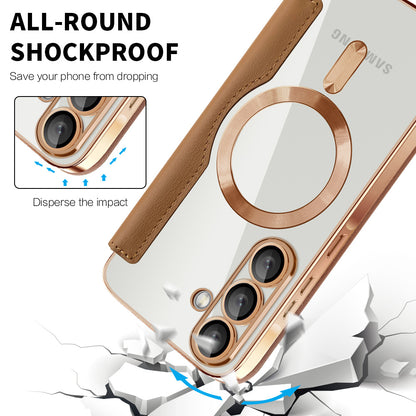 Ovitek MagSafe za Samsung Galaxy A57 5G, Techsuit, SmartMag Book, rjava