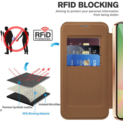 Ovitek MagSafe za Samsung Galaxy A57 5G, Techsuit, SmartMag Book, rjava