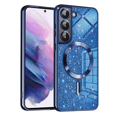 MagSafe ovitek za Samsung Galaxy S21 5G G991, Techsuit, Luxury Glitter, Temno modra