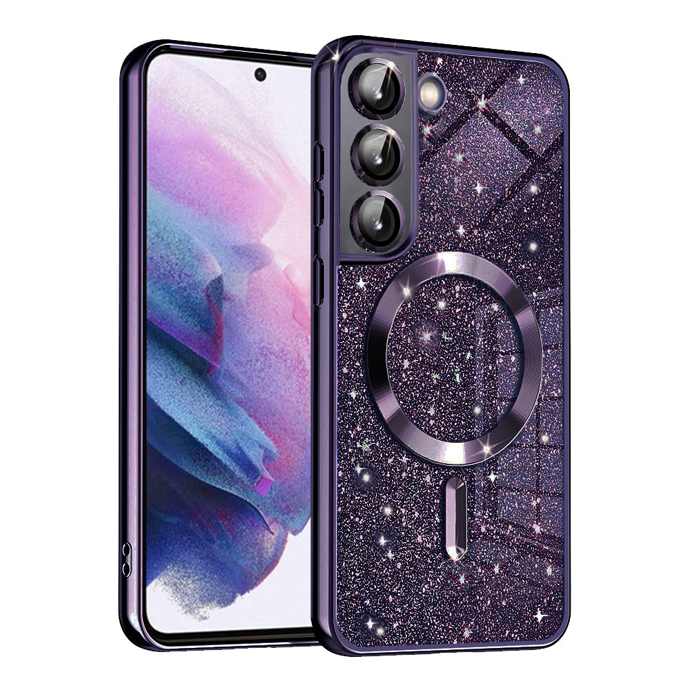 MagSafe ovitek za Samsung Galaxy S21 5G G991, Techsuit, Luxury Glitter, Temno vijolična