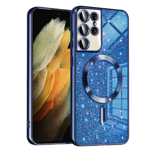 MagSafe ovitek za Samsung Galaxy S21 Ultra 5G G998, Techsuit, Luxury Glitter, Temno modra