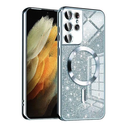 MagSafe ovitek za Samsung Galaxy S21 Ultra 5G G998, Techsuit, Luxury Glitter, Bleu