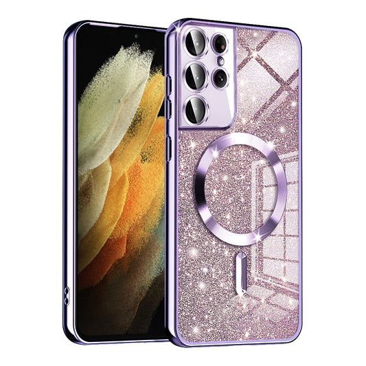 MagSafe ovitek za Samsung Galaxy S21 Ultra 5G G998, Techsuit, Luxury Glitter, Svetlo vijoličen