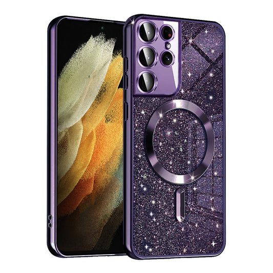MagSafe ovitek za Samsung Galaxy S21 Ultra 5G G998, Techsuit, Luxury Glitter, Temno vijolična