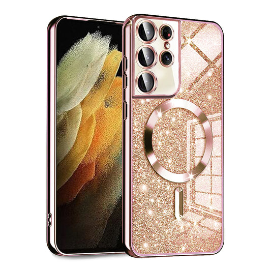MagSafe ovitek za Samsung Galaxy S21 Ultra 5G G998, Techsuit, Luxury Glitter, rožnato zlata