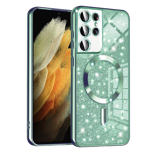 MagSafe ovitek za Samsung Galaxy S21 Ultra 5G G998, Techsuit, Luxury Glitter, Svetlo zelena