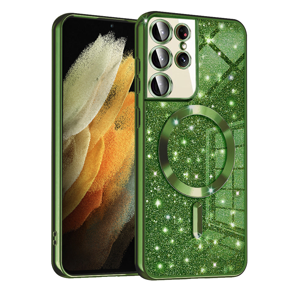 MagSafe Case for Samsung Galaxy S21 Ultra 5G G998, Techsuit, Luxury Glitter, Dark Green