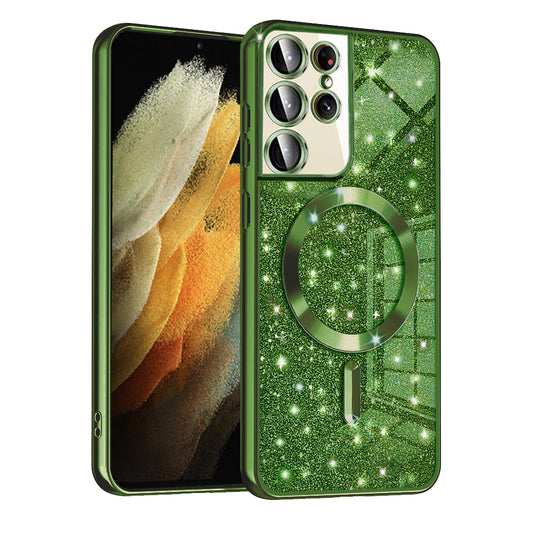 MagSafe ovitek za Samsung Galaxy S21 Ultra 5G G998, Techsuit, Luxury Glitter, Temno zelena