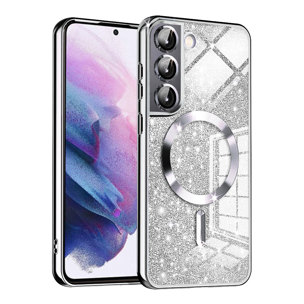 MagSafe ovitek za Samsung Galaxy S22 5G S901, Techsuit, Luxury Glitter, srebrn