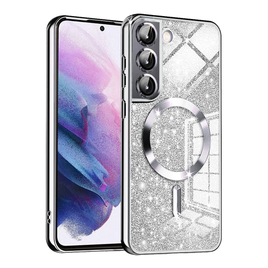 MagSafe ovitek za Samsung Galaxy S22 5G S901, Techsuit, Luxury Glitter, srebrn