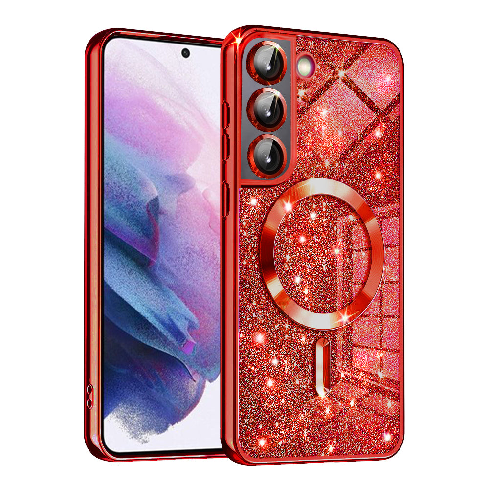 MagSafe ovitek za Samsung Galaxy S22 5G S901, Techsuit, Luxury Glitter, Rdeč