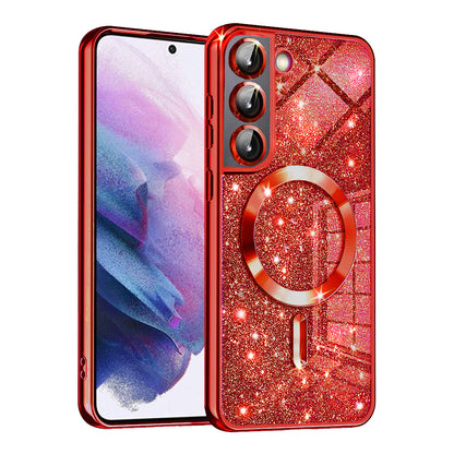 MagSafe ovitek za Samsung Galaxy S22 5G S901, Techsuit, Luxury Glitter, Rdeč