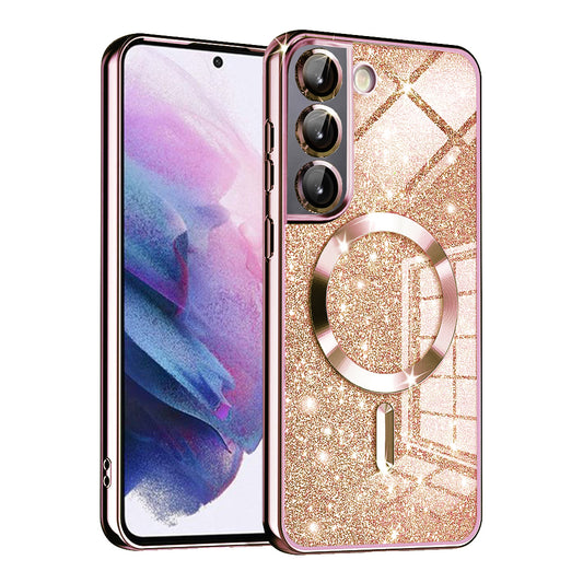 MagSafe ovitek za Samsung Galaxy S22 5G S901, Techsuit, Luxury Glitter, Roza zlata