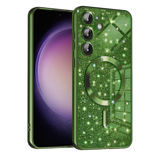 MagSafe Case for Samsung Galaxy S23 FE S711, Techsuit, Luxury Glitter, Dark Green