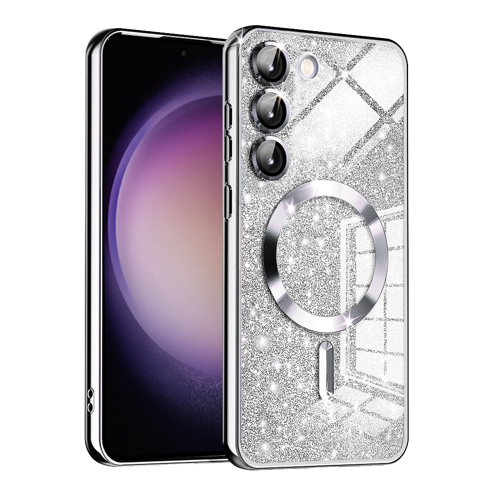 MagSafe ovitek za Samsung Galaxy S23+ S916, Techsuit, Luxury Glitter, Srebrn