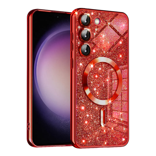 MagSafe ovitek za Samsung Galaxy S23+ S916, Techsuit, Luxury Glitter, Rdeč