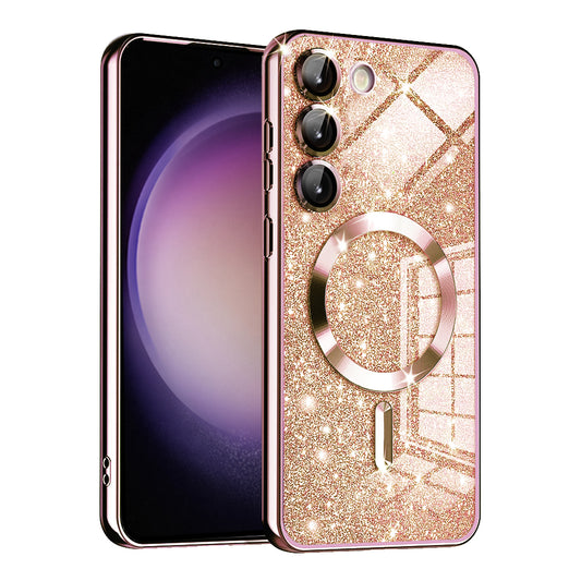 MagSafe ovitek za Samsung Galaxy S23+ S916, Techsuit, Luxury Glitter, Roza zlata