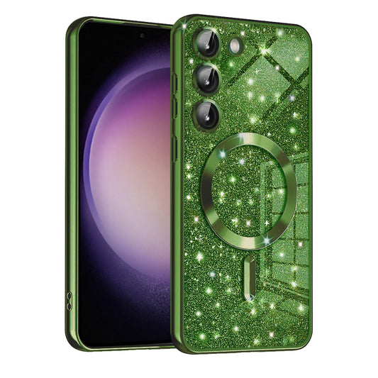 MagSafe ovitek za Samsung Galaxy S23+ S916, Techsuit, Luxury Glitter, Temno zelena