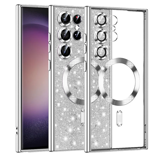 MagSafe ovitek za Samsung Galaxy S23 Ultra S918, Techsuit, Luxury Glitter, Srebrn