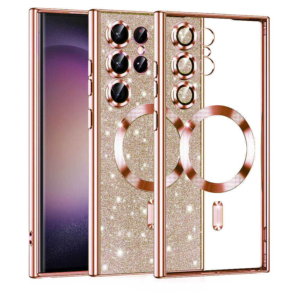 Ovitek MagSafe za Samsung Galaxy S23 Ultra S918, Techsuit, Luxury Glitter, rožnato zlata