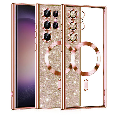 Ovitek MagSafe za Samsung Galaxy S23 Ultra S918, Techsuit, Luxury Glitter, rožnato zlata
