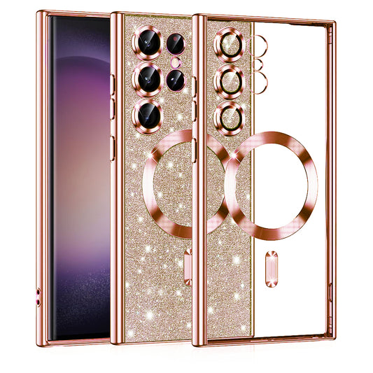 Ovitek MagSafe za Samsung Galaxy S23 Ultra S918, Techsuit, Luxury Glitter, rožnato zlata