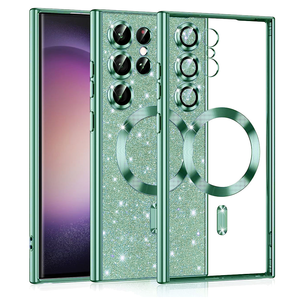 MagSafe ovitek za Samsung Galaxy S23 Ultra S918, Techsuit, Luxury Glitter, Svetlo zelena