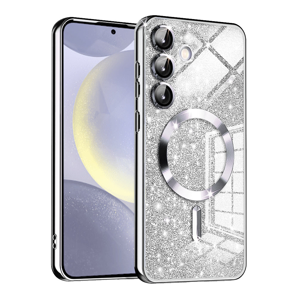 Ovitek MagSafe za Samsung Galaxy S24+ S926, Techsuit, Luxury Glitter, Srebrn