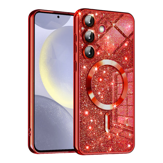 MagSafe ovitek za Samsung Galaxy S24+ S926, Techsuit, Luxury Glitter, Rdeč