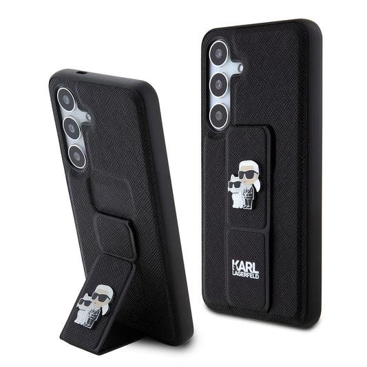 Ovitek MagSafe za Samsung Galaxy S24 S921, Karl Lagerfeld, Saffiano Gripstand Karl & Choupette, črn