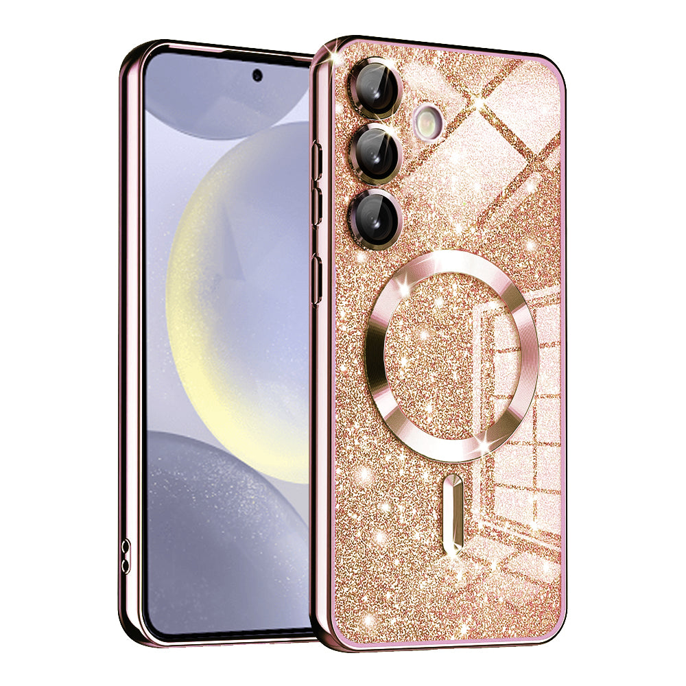 MagSafe ovitek za Samsung Galaxy S24 S921, Techsuit, Luxury Glitter, Roza zlata