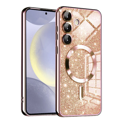 MagSafe ovitek za Samsung Galaxy S24 S921, Techsuit, Luxury Glitter, Roza zlata