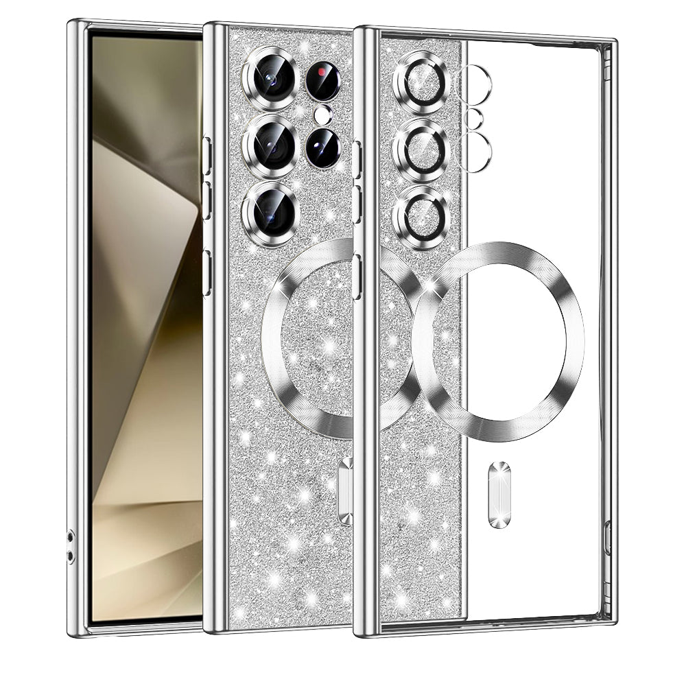 MagSafe Case for Samsung Galaxy S24 Ultra S928, Techsuit, Luxury Glitter, Silver