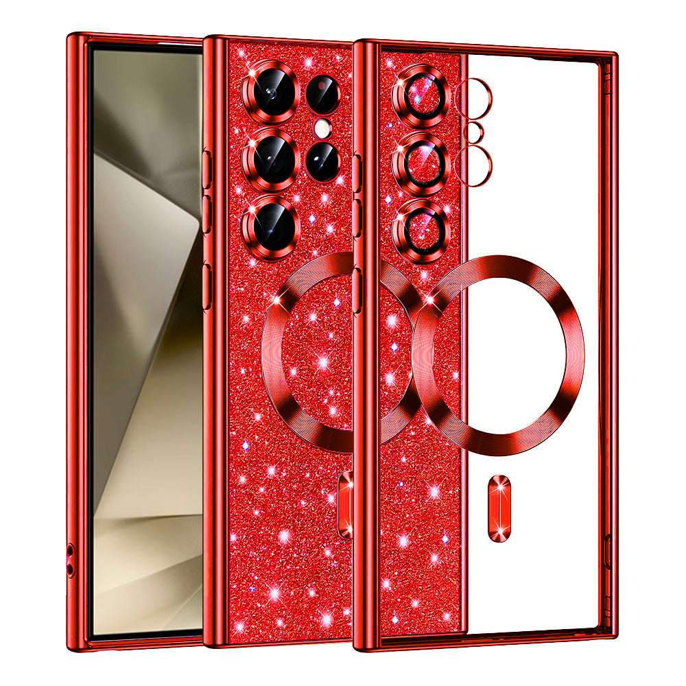 MagSafe Case for Samsung Galaxy S24 Ultra S928, Techsuit, Luxury Glitter, Red