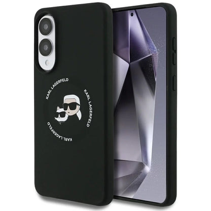Ovitek MagSafe za Samsung Galaxy S25 Edge S937, Karl Lagerfeld, Silicone Double Heads, črn
