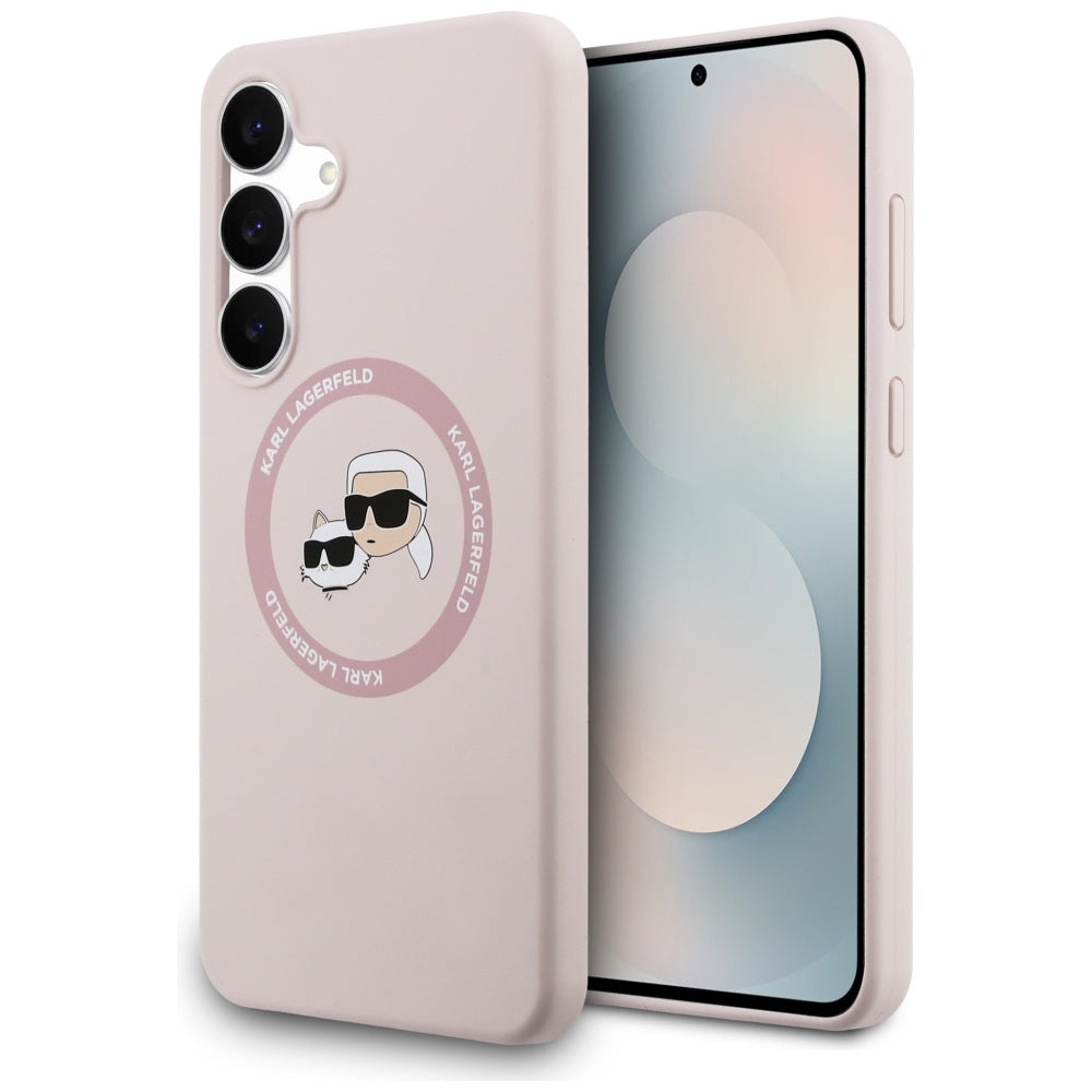 Ovitek MagSafe za Samsung Galaxy S25 FE, Karl Lagerfeld, silikon Karl & Choupette's Heads, roza