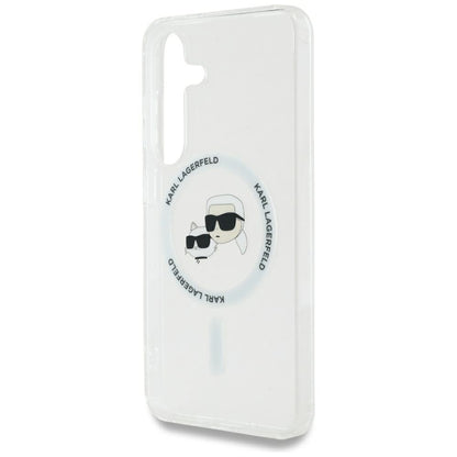 Ovitek MagSafe za Samsung Galaxy S25+ S936, Karl Lagerfeld, IML Metal Karl & Choupette's Heads, Srebrn.