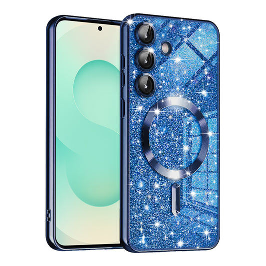 MagSafe ovitek za Samsung Galaxy S25+ S936, Techsuit, Luxury Glitter, Temno modra