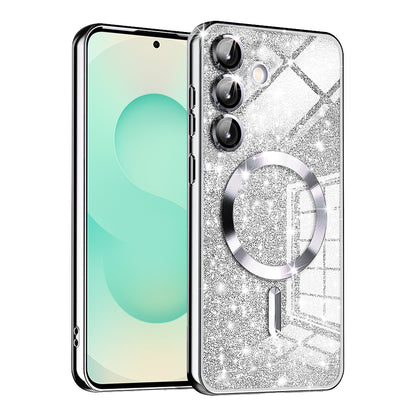 MagSafe ovitek za Samsung Galaxy S25+ S936, Techsuit, Luxury Glitter, Srebrn