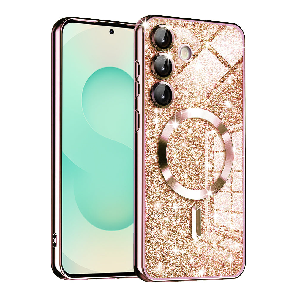 MagSafe ovitek za Samsung Galaxy S25+ S936, Techsuit, Luxury Glitter, Roza zlata