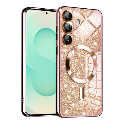 MagSafe ovitek za Samsung Galaxy S25+ S936, Techsuit, Luxury Glitter, Roza zlata