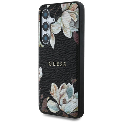 Ovitek MagSafe za Samsung Galaxy S25 S931, Guess, Grained Flowers, Črn