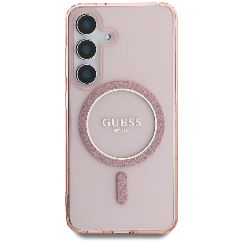 Ovitek MagSafe za Samsung Galaxy S25 S931, Guess, IML Glitter Circle, Roza