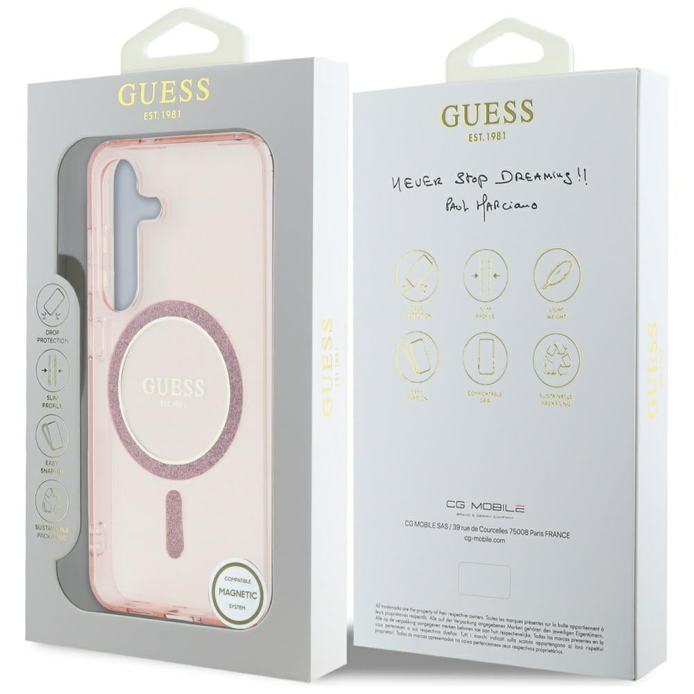 Ovitek MagSafe za Samsung Galaxy S25 S931, Guess, IML Glitter Circle, Roza