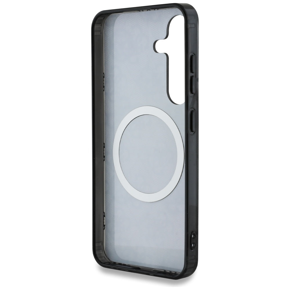 Ovitek MagSafe za Samsung Galaxy S25 S931, Guess, IML Peony On 4G Background, črn