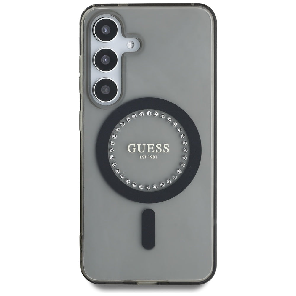 Ovitek MagSafe za Samsung Galaxy S25 S931, Guess, IML Rhinestone, Črn