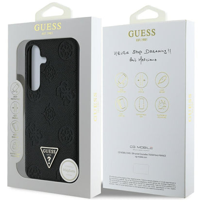 MagSafe ovitek za Samsung Galaxy S25 S931, Guess, Peony Grained Hot Stamp Triangle, črn