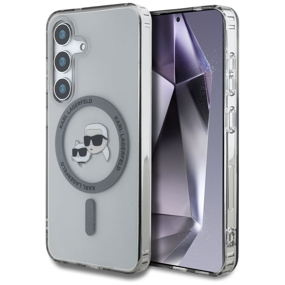 Ovitek MagSafe za Samsung Galaxy S25 S931, Karl Lagerfeld, IML Metal Karl & Choupette's Heads, črn.