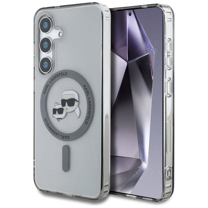 Ovitek MagSafe za Samsung Galaxy S25 S931, Karl Lagerfeld, IML Metal Karl & Choupette's Heads, črn.